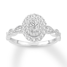 Now + Forever Diamond Engagement Ring 1/2 ct tw Oval & Round-cut 14K White Gold