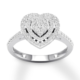 Now + Forever Diamond Heart Engagement Ring 1/2 ct tw Round 10K White Gold