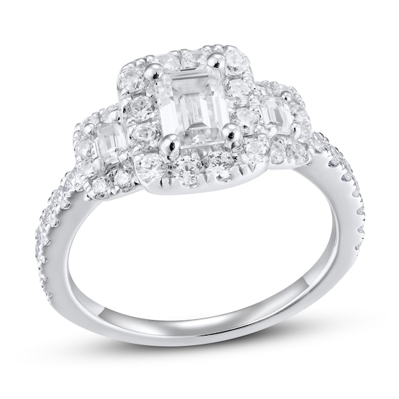 Diamond Engagement Ring 1 ct tw Emerald/Round 14K White Gold