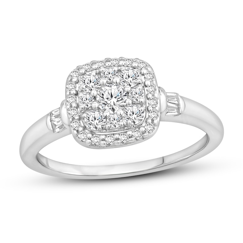 Main Image 1 of Now + Forever Diamond Engagement Ring 1/2 ct tw Round & Baguette 10K White Gold