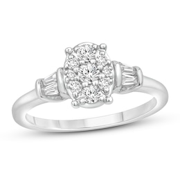 Diamond Engagement Ring 3/8 ct tw Round & Baguette 10K White Gold