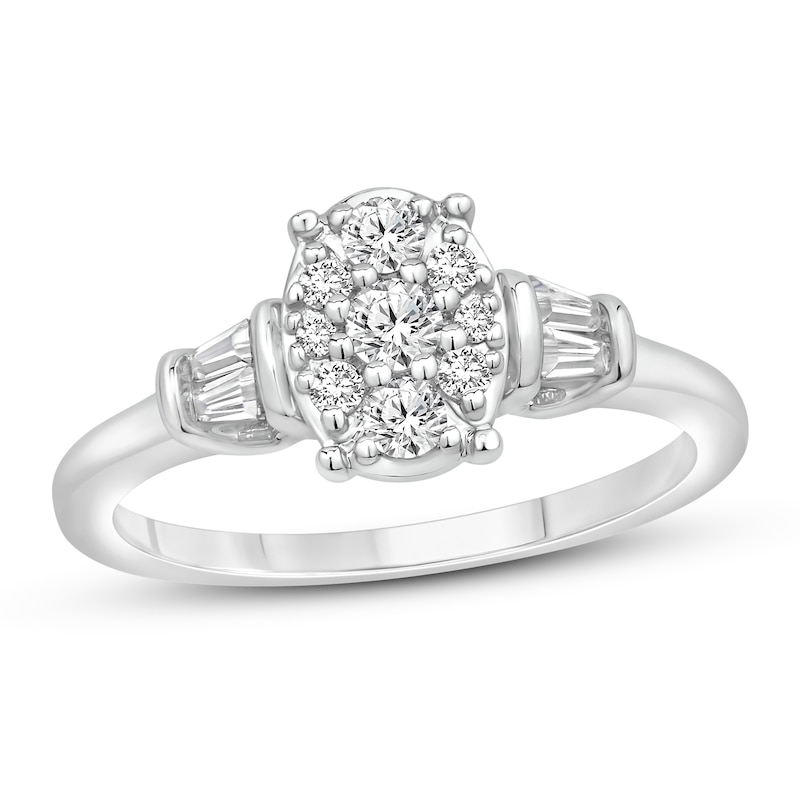 Main Image 1 of Diamond Engagement Ring 3/8 ct tw Round & Baguette 10K White Gold