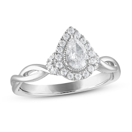 Diamond Engagement Ring 5/8 ct tw Pear & Round-cut in 14K White Gold