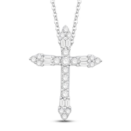 Neil Lane Diamond Cross Necklace 1/2 ct tw Round & Baguette 14K White Gold 19&quot;