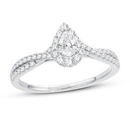 Diamond Engagement Ring 1/2 ct tw Pear & Round 14K White Gold