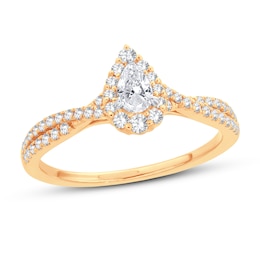 Now + Forever Diamond Engagement Ring 1/2 ct tw Pear & Round 14K Yellow Gold