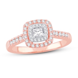 Now + Forever Diamond Engagement Ring 1/2 ct tw Princess & Round 14K Rose Gold