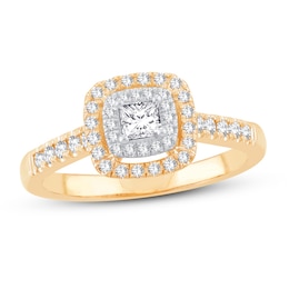 Now + Forever Diamond Engagement Ring 1/2 ct tw Princess & Round 14K Yellow Gold