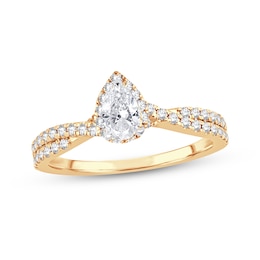 Now + Forever Diamond Engagement Ring 3/4 ct tw Pear & Round 14K Yellow Gold