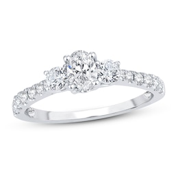 Memories Moments Magic 3-Stone Diamond Engagement Ring 1 ct tw Oval & Round 14K White Gold