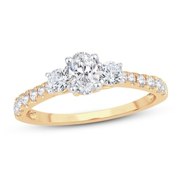 Memories Moments Magic 3-Stone Diamond Engagement Ring 1 ct tw Oval & Round 14K Yellow Gold