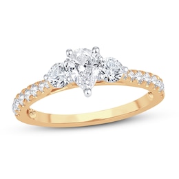 Memories Moments Magic 3-Stone Diamond Engagement Ring 1 ct tw Pear & Round 14K Yellow Gold