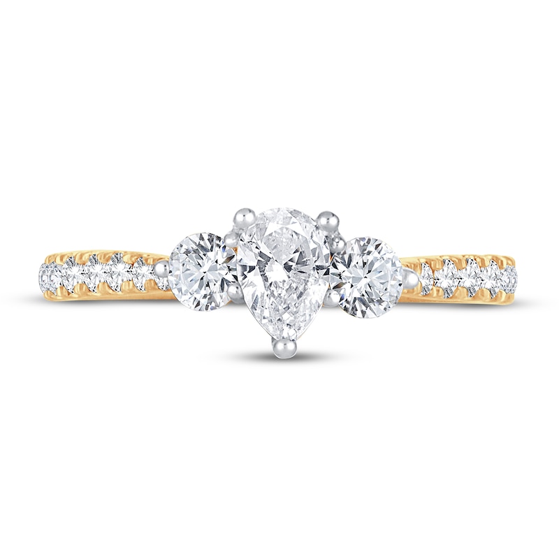 Main Image 3 of Memories Moments Magic 3-Stone Diamond Engagement Ring 1 ct tw Pear & Round 14K Yellow Gold