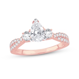 Memories Moments Magic Diamond Engagement Ring 1 ct tw Pear & Round 14K Rose Gold