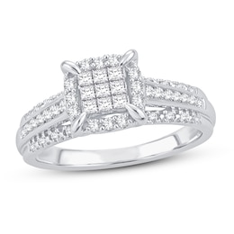 Multi-Stone Diamond Engagement Ring 1/2 ct tw Princess & Round 10K White Gold