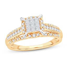 Multi-Diamond Engagement Ring 1/2 ct tw Princess & Round 10K Yellow Gold