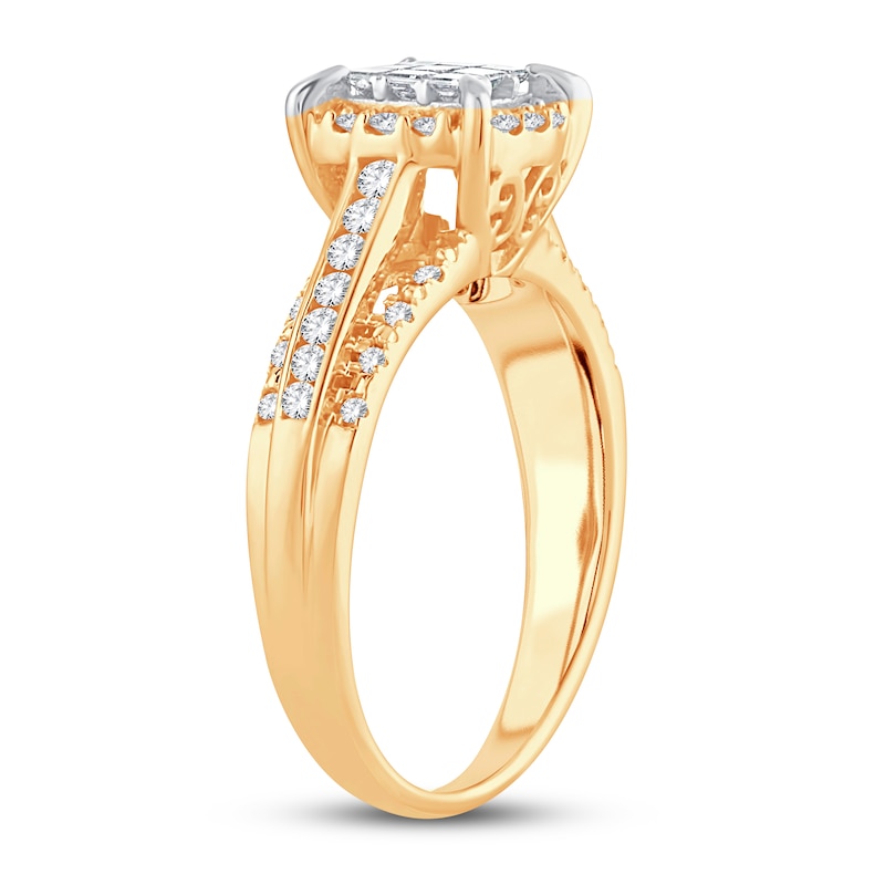 Main Image 2 of Multi-Diamond Engagement Ring 1/2 ct tw Princess & Round 10K Yellow Gold