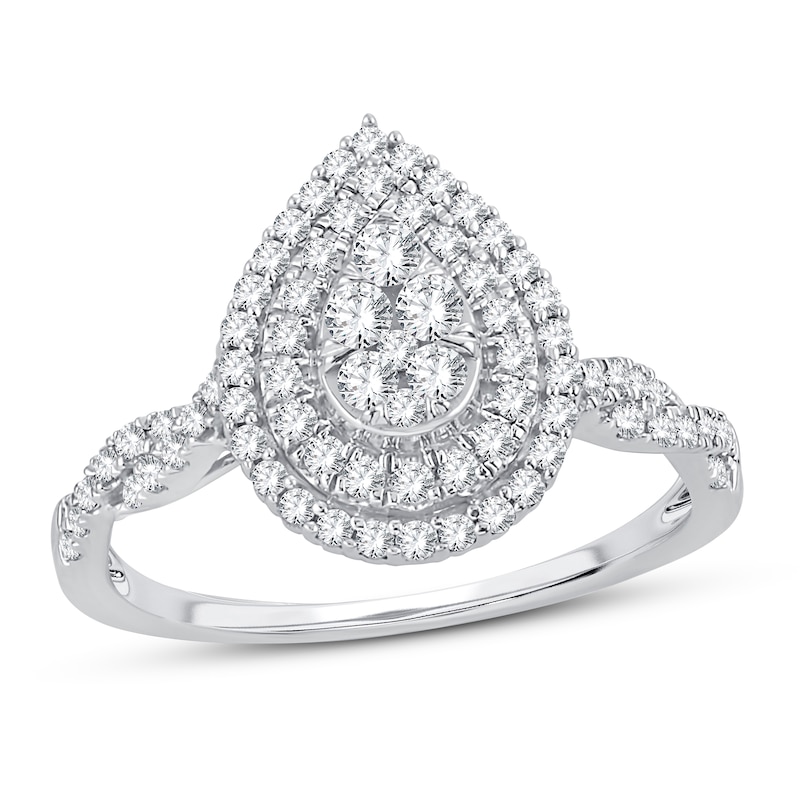 Main Image 1 of Multi-Diamond Engagement Ring 1/2 ct tw Round-cut 10K White Gold