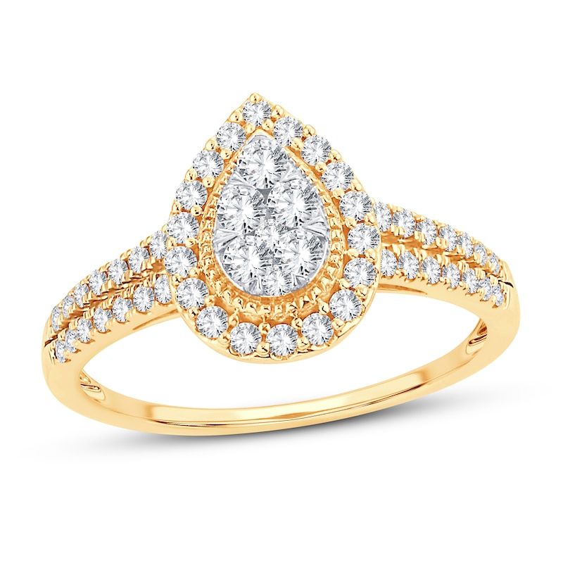 Main Image 1 of Now + Forever Multi-Stone Diamond Engagement Ring 1/2 ct tw Round-cut 10K Yellow Gold