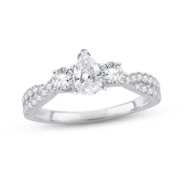 Memories Moments Magic Diamond Engagement Ring Pear & Round 1 ct tw 14K White Gold
