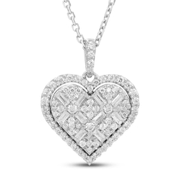 Neil Lane Diamond Heart Necklace 1/2 ct tw Baguette & Round-cut 14K White Gold 19&quot;