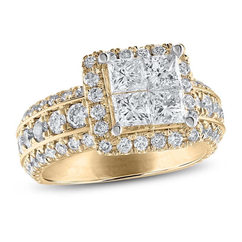 Main Image 1 of Multi-Diamond Engagement Ring 3 ct tw Princess & Round 14K Yellow Gold