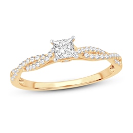 Diamond Engagement Ring 1/2 ct tw Princess & Round 14K Yellow Gold