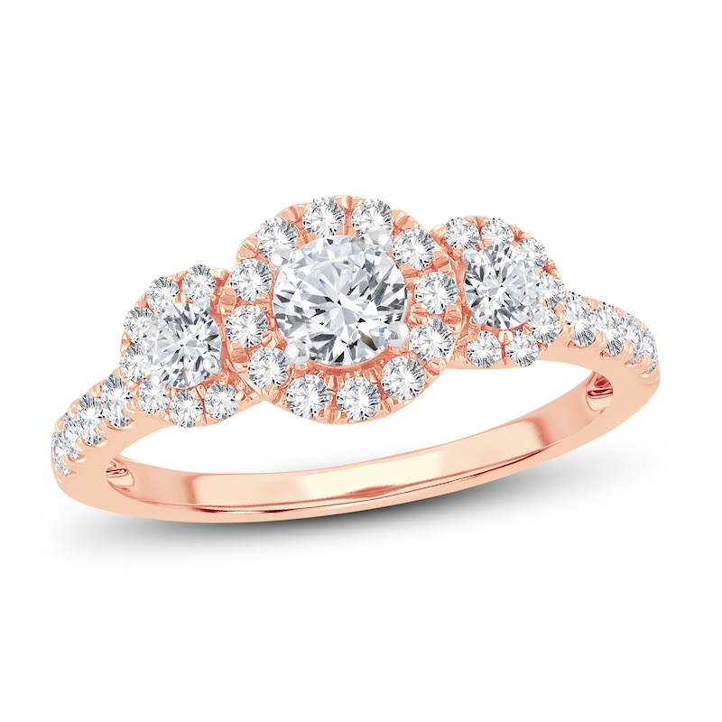 Main Image 1 of Memories Moments Magic 3-Stone Diamond Engagement Ring 1 ct tw Round-cut 14K Rose Gold