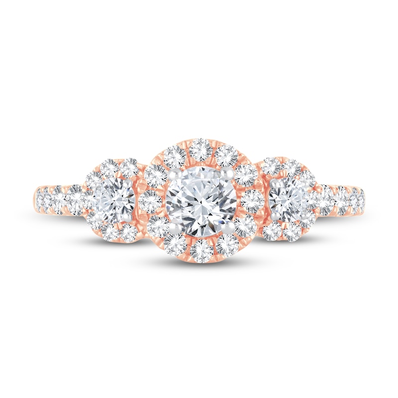 Main Image 3 of Memories Moments Magic 3-Stone Diamond Engagement Ring 1 ct tw Round-cut 14K Rose Gold