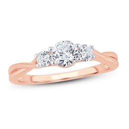 Memories Moments Magic 3-Stone Diamond Engagement Ring 3/4 ct tw Round-cut 14K Rose Gold