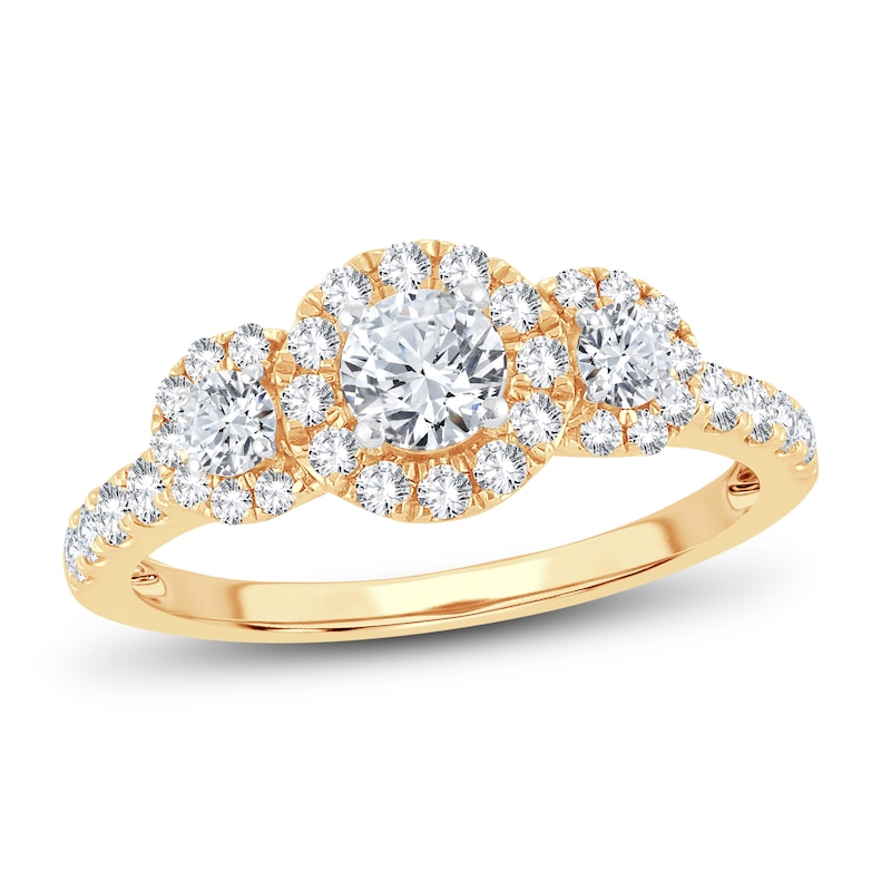 Main Image 1 of Memories Moments Magic 3-Stone Diamond Engagement Ring 1 ct tw Round-cut 14K Yellow Gold