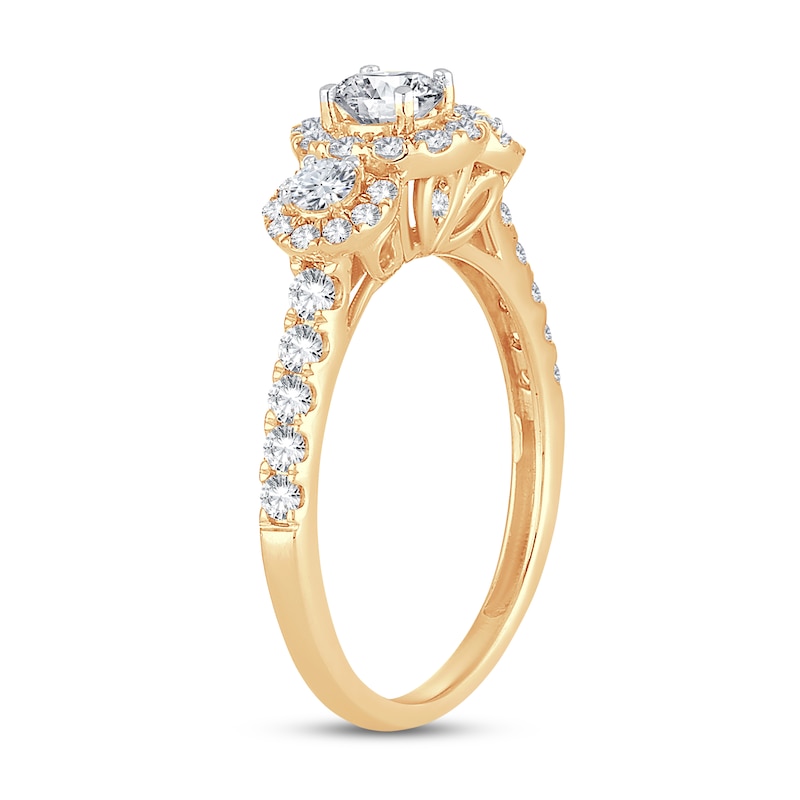 Main Image 2 of Memories Moments Magic 3-Stone Diamond Engagement Ring 1 ct tw Round-cut 14K Yellow Gold