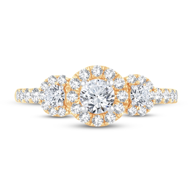 Main Image 3 of Memories Moments Magic 3-Stone Diamond Engagement Ring 1 ct tw Round-cut 14K Yellow Gold