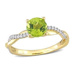 Now + Forever Round Peridot Engagement Ring 1/6 ct tw Diamonds 14K Yellow Gold