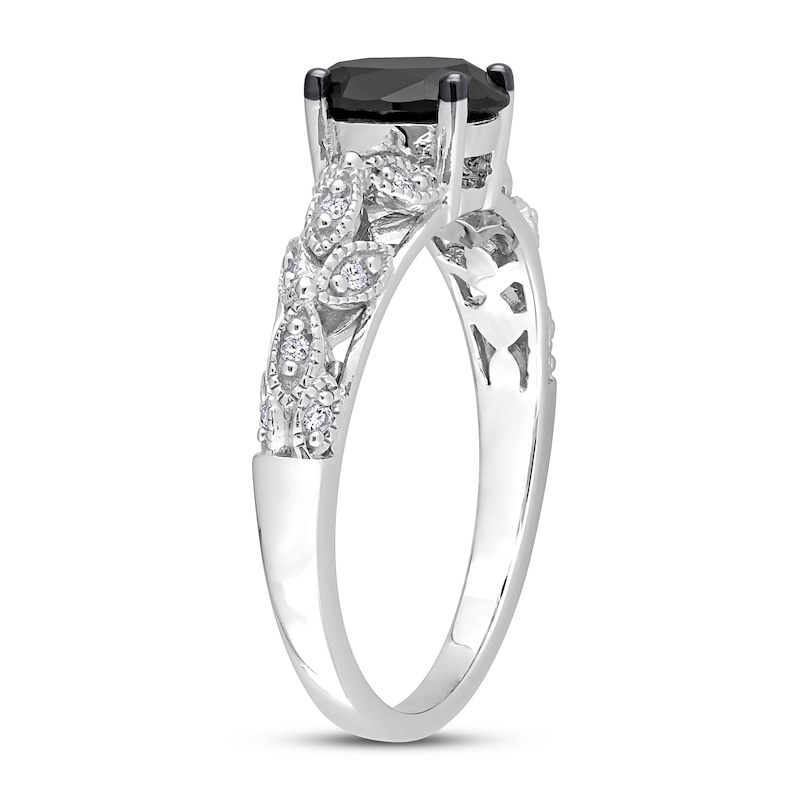 Main Image 2 of Black & White Diamond Engagement Ring 1 ct tw Oval & Round  14K White Gold