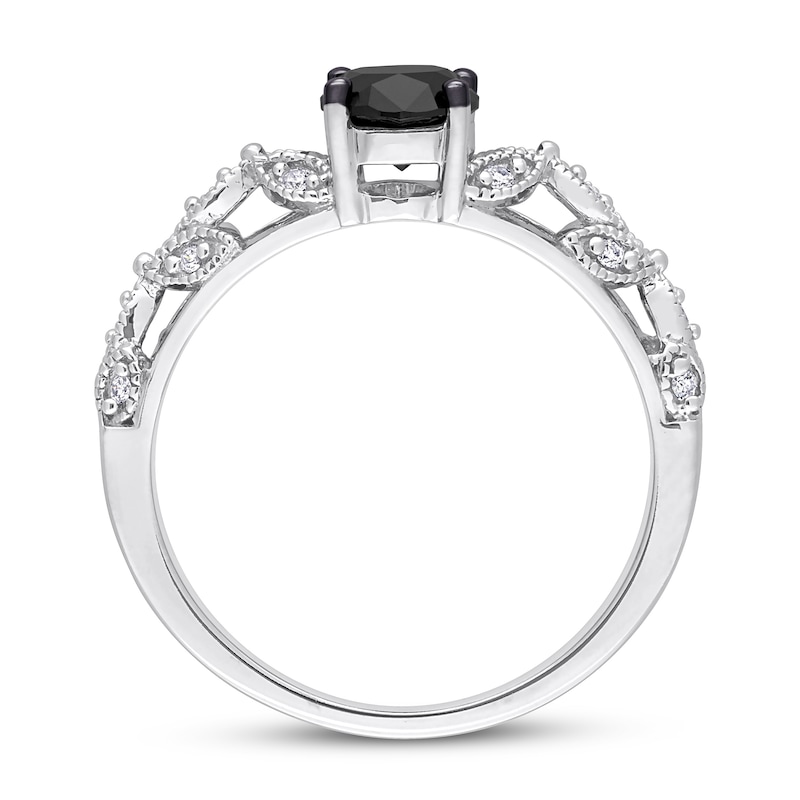 Main Image 3 of Black & White Diamond Engagement Ring 1 ct tw Oval & Round  14K White Gold