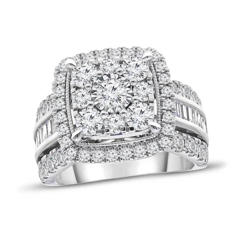 Main Image 1 of Diamond Engagement Ring 3 ct tw Round & Baguette 10K White Gold