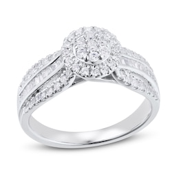 Multi-Diamond Engagement Ring 5/8 ct tw Round & Baguette 14K White Gold