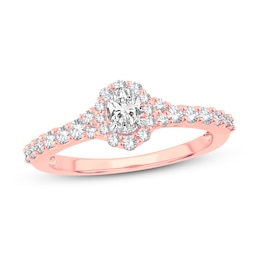 Diamond Engagement Ring 1/2 ct tw Oval & Round 14K Rose Gold