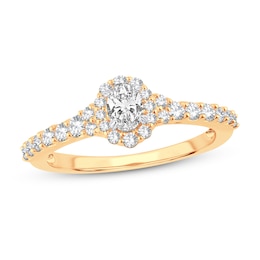 Diamond Engagement Ring 1/2 ct tw Oval & Round 14K Yellow Gold