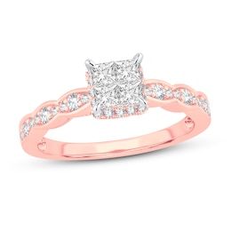 Multi-Diamond Engagement Ring 5/8 ct tw Princess & Round 14K Rose Gold