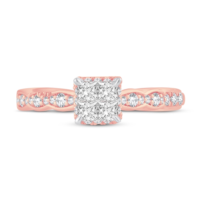 Main Image 3 of Multi-Diamond Engagement Ring 5/8 ct tw Princess & Round 14K Rose Gold