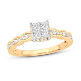 Multi-Diamond Engagement Ring 5/8 ct tw Princess & Round 14K Yellow Gold