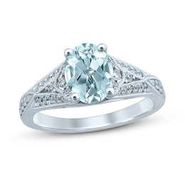 Oval Aquamarine Engagement Ring 1/4 ct tw Diamonds 14K White Gold