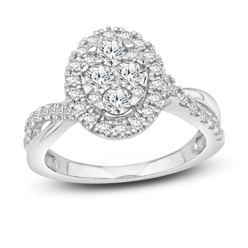 Main Image 1 of Multi-Diamond Engagement Ring 1 ct tw Round-cut 14K White Gold