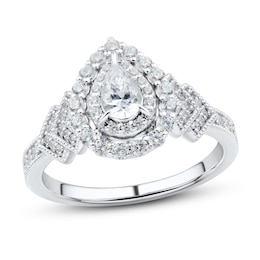 Now + Forever Diamond Engagement Ring 3/4 ct tw Pear & Round 14K White Gold