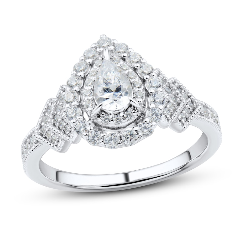 Main Image 1 of Diamond Engagement Ring 3/4 ct tw Pear & Round 14K White Gold