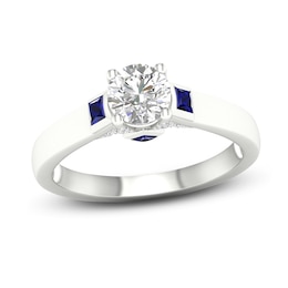 Diamond & Blue Sapphire Engagement Ring 3/4 ct tw 14K White Gold