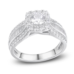 Now + Forever Diamond Engagement Ring 1-1/3 ct tw Round & Baguette 14K White Gold