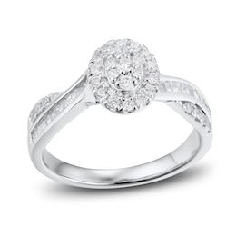 Diamond Engagement Ring 1/2 ct tw Round & Baguette 10K White Gold